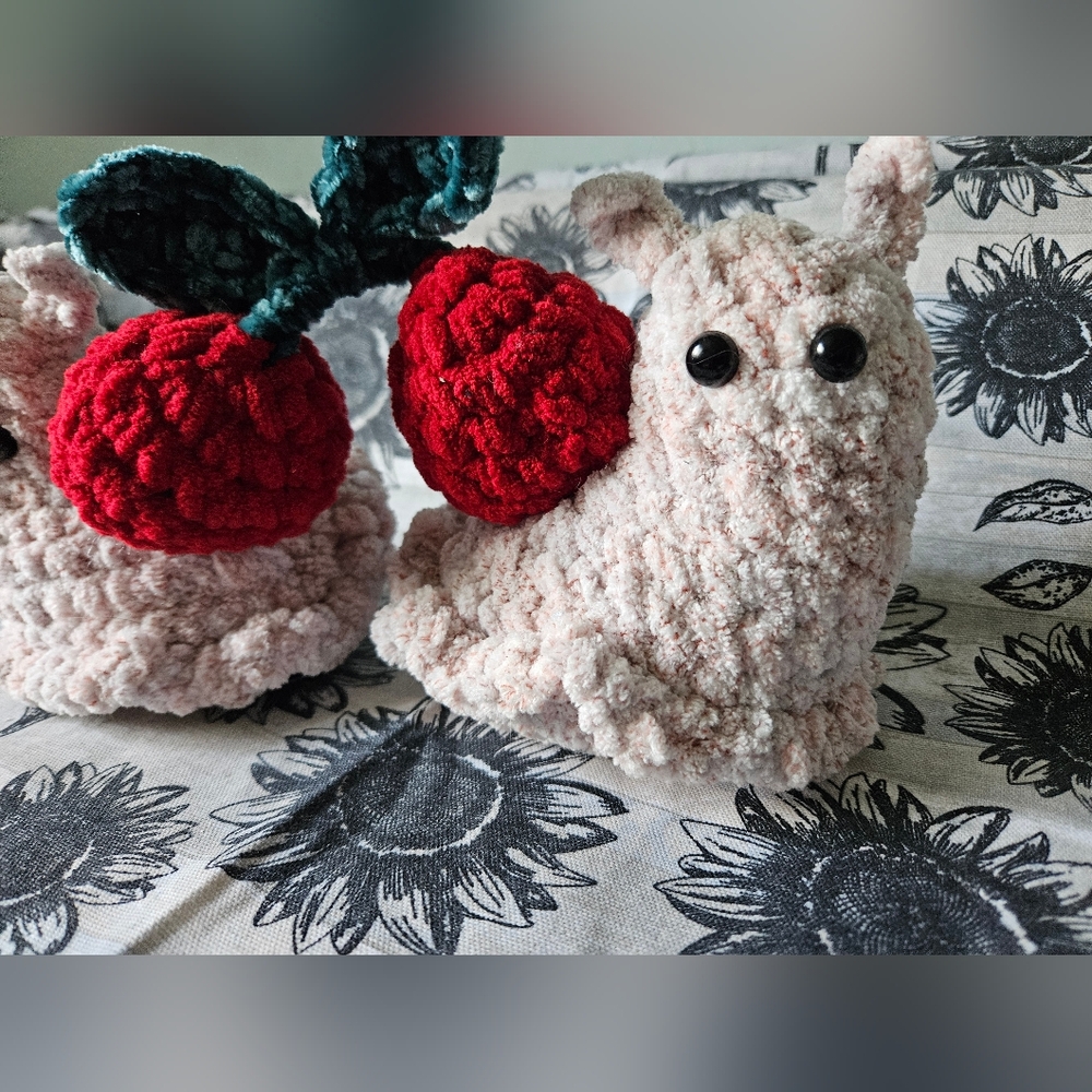 Crochet Cherry Snails Plushie - Picture 4 of 9